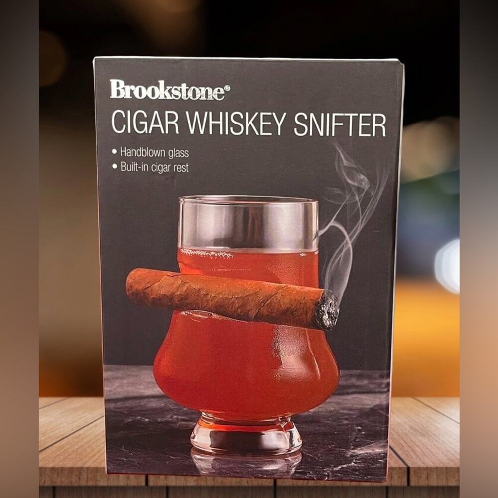 NIB! Brookstone Whiskey Snifter with Cigar Holder 8oz capacity